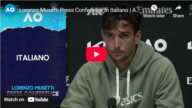 Lorenzo Musetti during his press conference after retiring against Novak Djokovic at the Australian Open