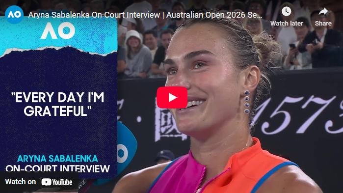 Aryna Sabalenka speaking on court after reaching the Australian Open final