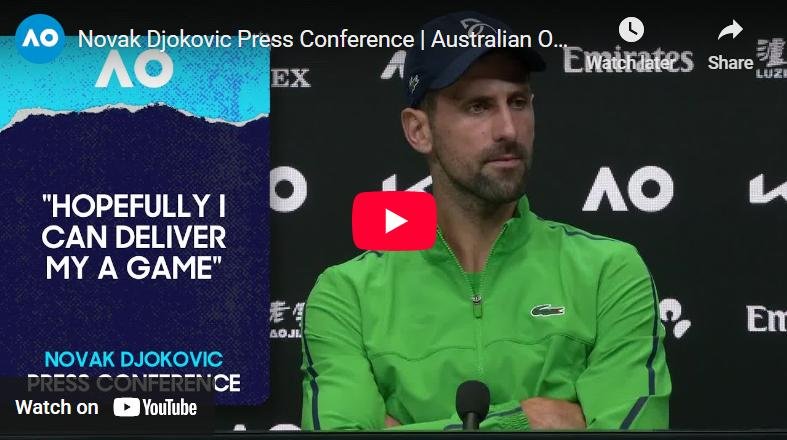 Novak Djokovic during his press conference after advancing to the Australian Open semifinals