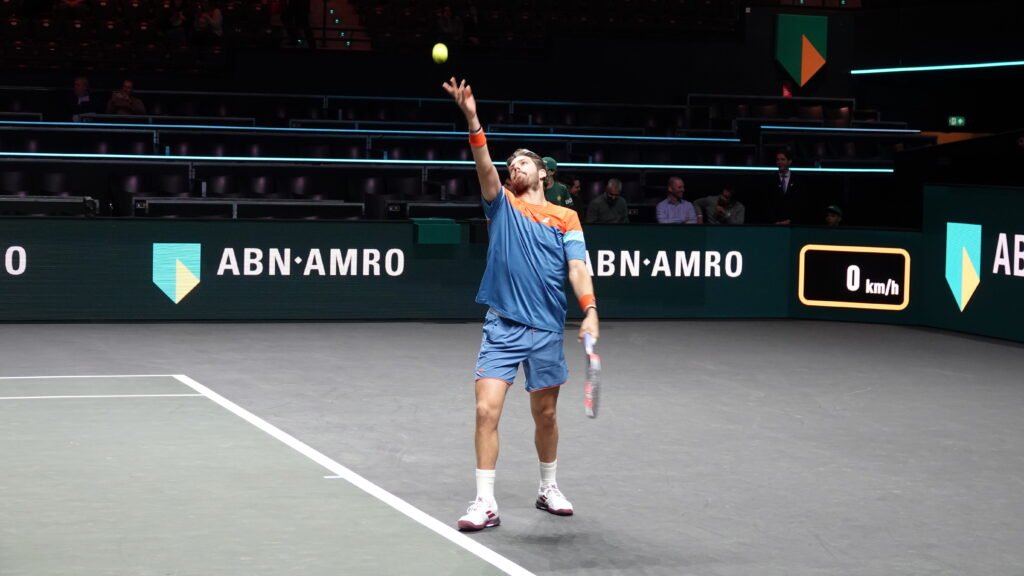 Cameron Norrie in action during his first-round match against Roberto Bautista Agut at the Rotterdam ATP 500.