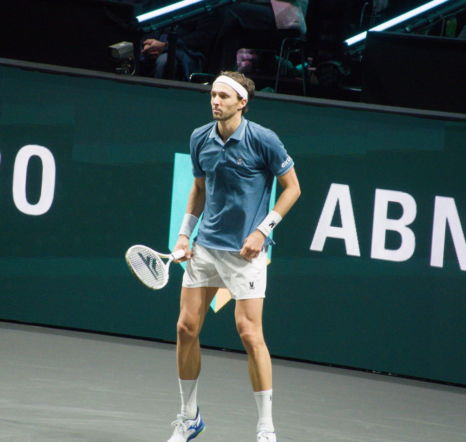 Arthur Rinderknech warms up before his first-round match against Stefanos Tsitsipas at the Rotterdam ATP 500 2026
