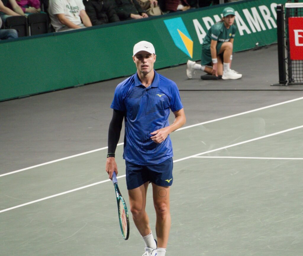 Christopher O'Connell on court during his first-round match against Valentin Royer at the Rotterdam ATP 500 2026