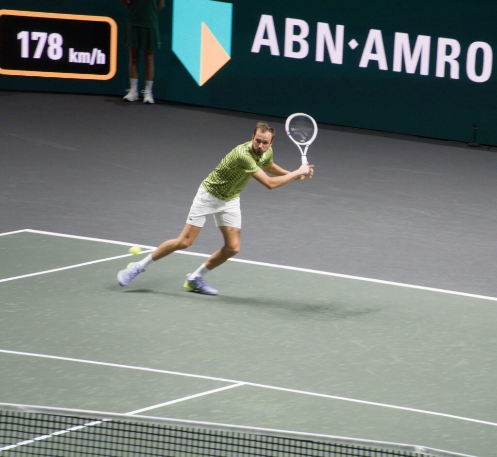 Daniil Medvedev hits a drop shot during the Rotterdam ATP 500 2026 at Rotterdam Ahoy Arena