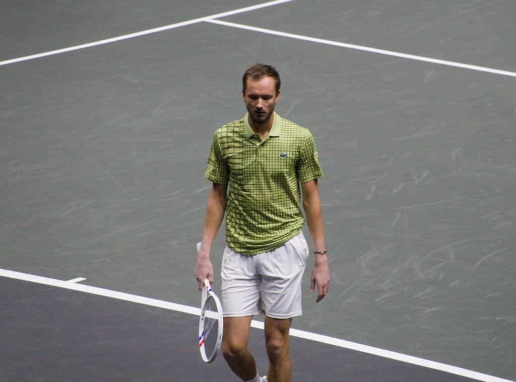 Daniil Medvedev on court during the Rotterdam ATP 500 2026 at Rotterdam Ahoy Arena