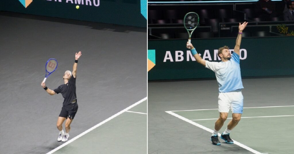 Композитна фотографија: Алекс де Минор и Стан Вавринка у другом колу ABN AMRO Open Ротердам 2026.