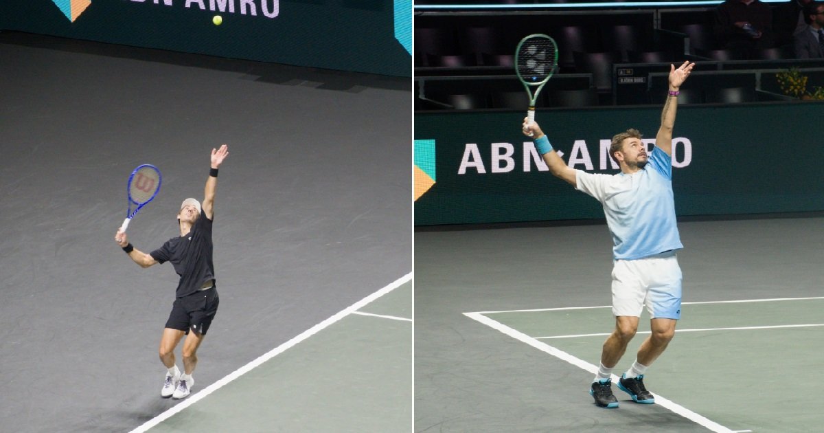 Композитна фотографија: Алекс де Минор и Стан Вавринка у другом колу ABN AMRO Open Ротердам 2026.