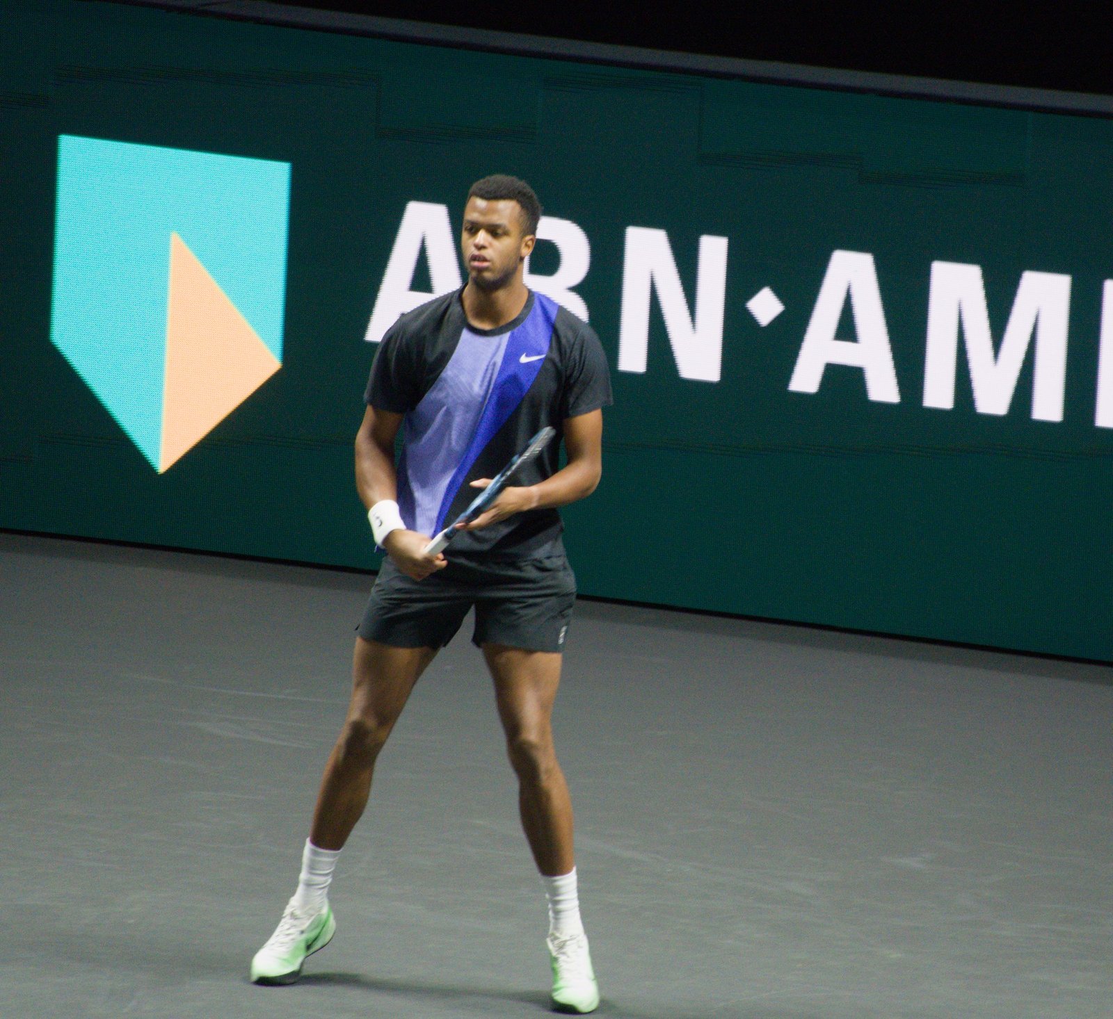 Giovanni Mpetshi Perricard on court during his first-round match against Tallon Griekspoor at the Rotterdam ATP 500 2026