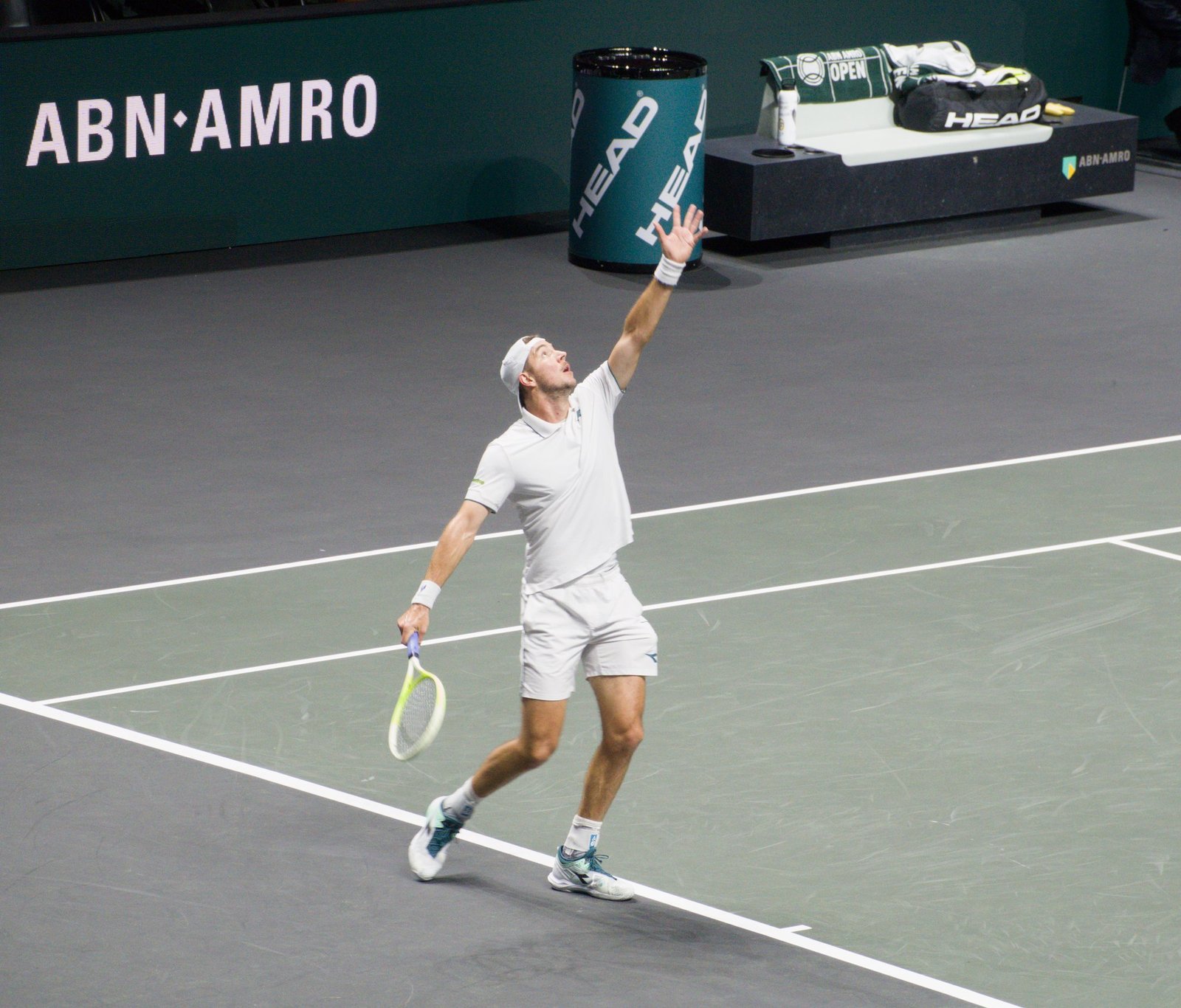 Jan-Lennard Struff serves during his first-round match against Hugo Grenier at the Rotterdam ATP 500 2026
