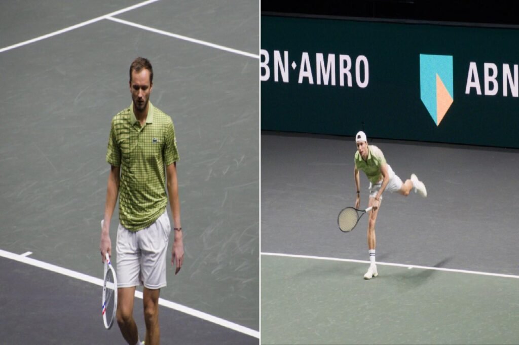 Daniil Medvedev and Ugo Humbert during their first-round match at the Rotterdam ATP 500 2026