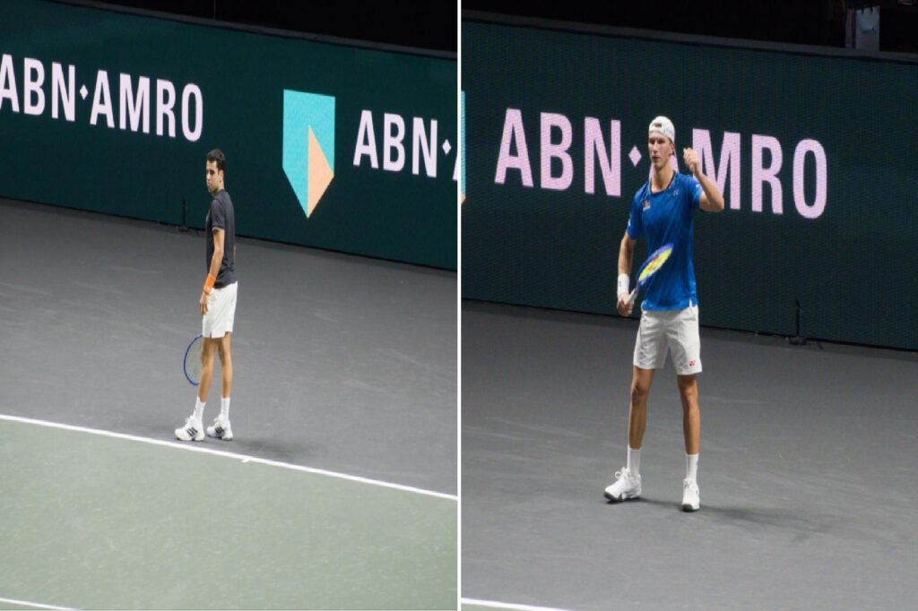 Jaume Munar and Nicolai Budkov Kjaer during their first-round match at the Rotterdam ATP 500 2026 ​
