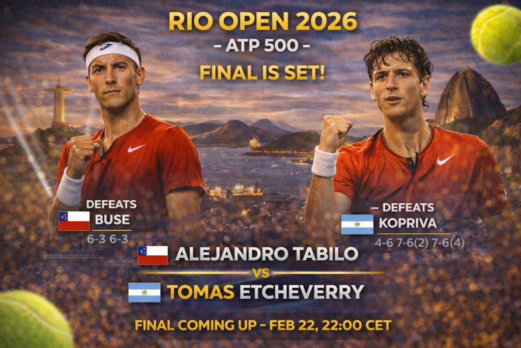 Rio Open ATP 500 graphic announcing the final: Alejandro Tabilo vs Tomas Martin Etcheverry