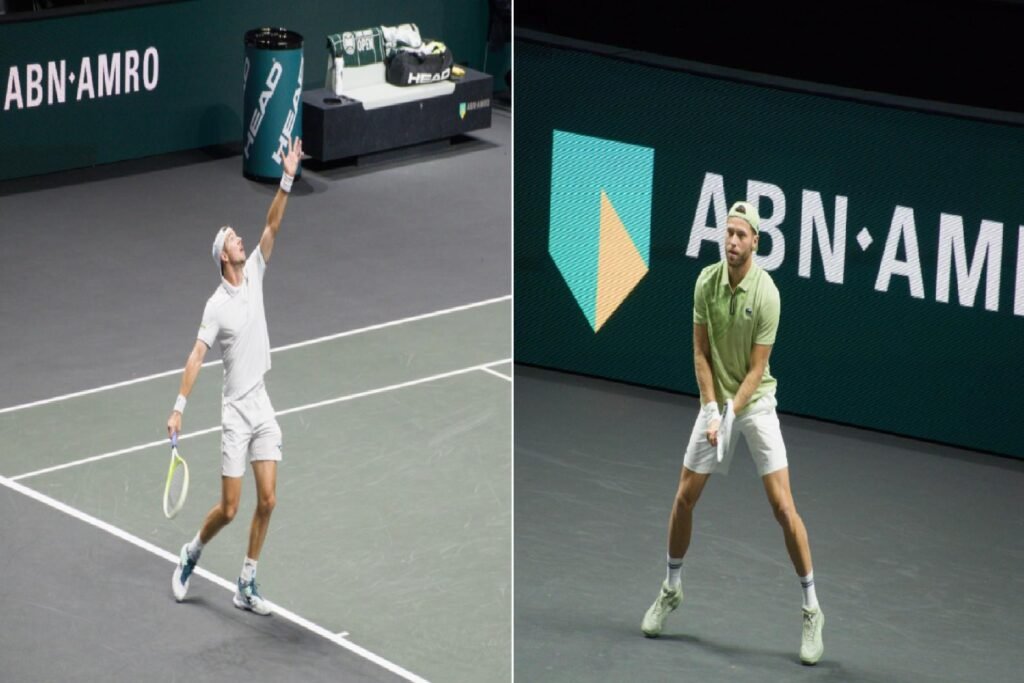 Jan-Lennard Struff and Hugo Grenier during their first-round match at the Rotterdam ATP 500 2026