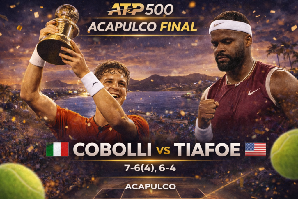 Gráfico de la final del Acapulco ATP 500 2026: Flavio Cobolli levanta el trofeo tras vencer a Frances Tiafoe por 7-6(4), 6-4.