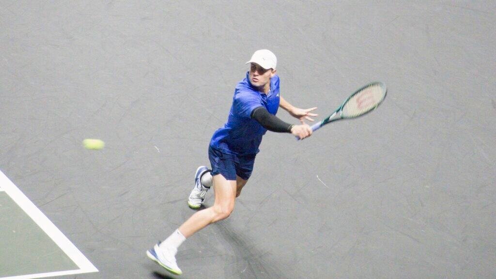 Christopher O'Connell hits a backhand during his quarter-final against Ugo Humbert at the ABN AMRO Open Rotterdam 2026.