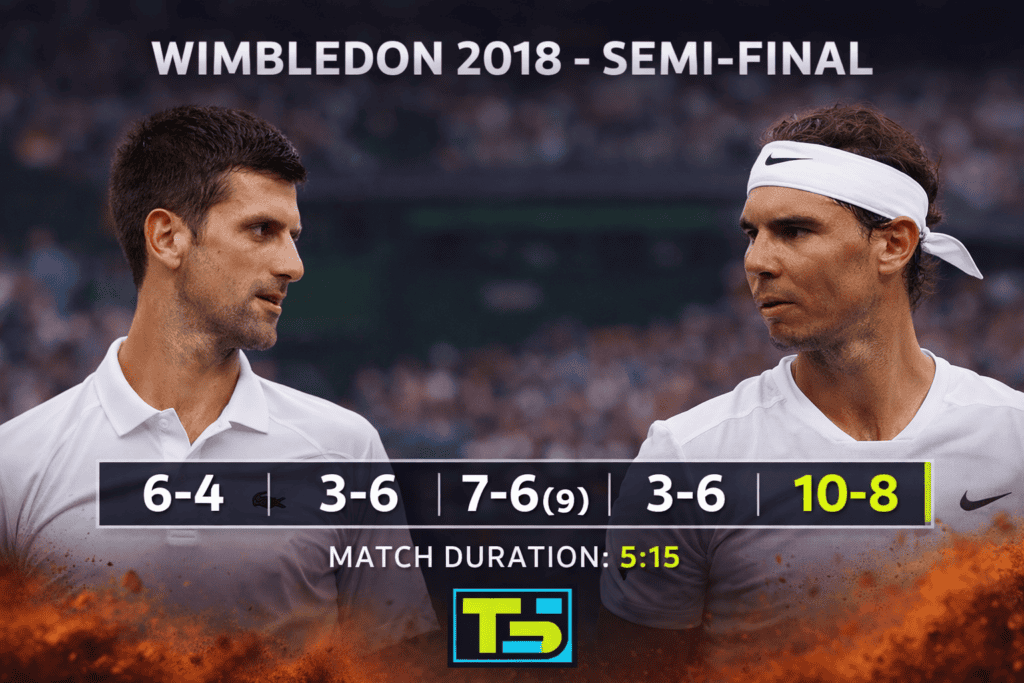 Novak Djokovic vs Rafael Nadal scoreboard and match stats from the epic 2018 Wimbledon semi-final.