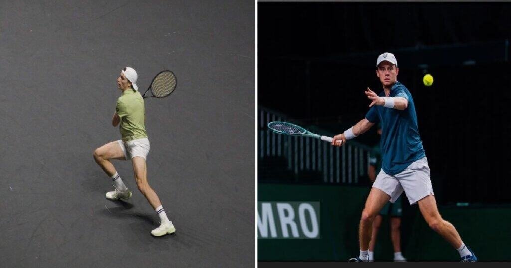 Уго Хумберт (лево) и Гај ден Оуден (десно) у акцији током 1/8 финала ABN AMRO Open Rotterdam ATP 500 2026.