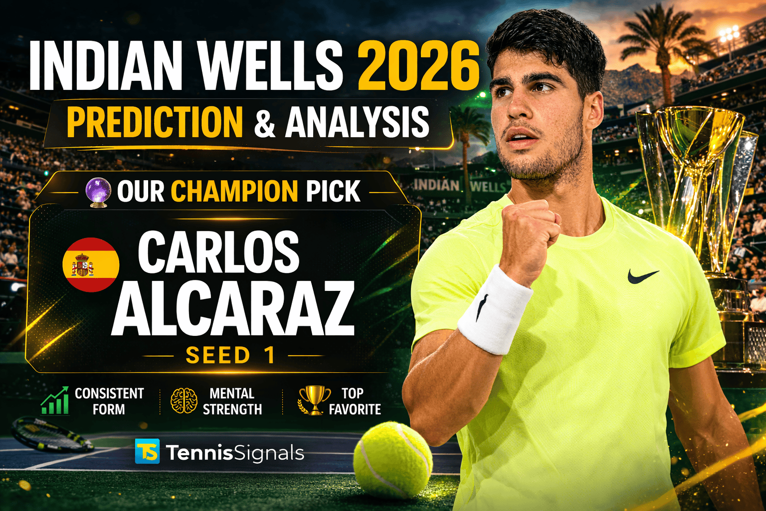 Carlos Alcaraz favori pour remporter Indian Wells 2026 selon notre analyse