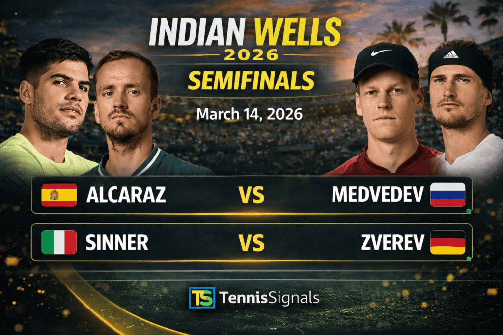 Indian Wells 2026 Demi-Finales – Alcaraz contre Medvedev et Sinner contre Zverev, 14 mars 2026