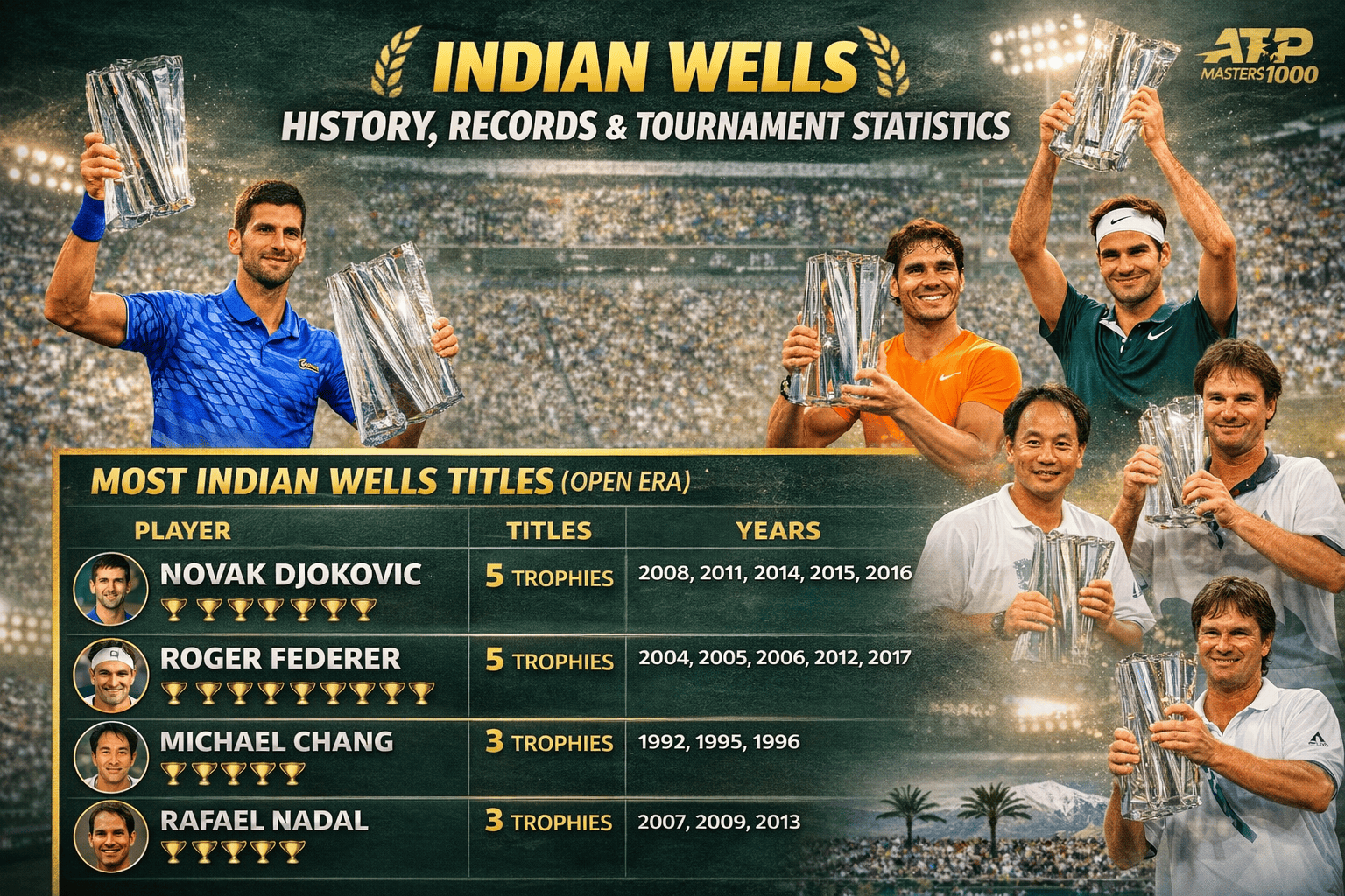Индијан Велс BNP Paribas Open – Највише титула у историји турнира