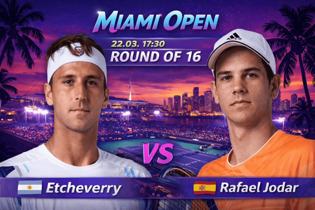 Рафаел Јодар против Томаса Мартина Ечеверија Miami Open 2026 осмина финала са заставама Шпаније и Аргентине