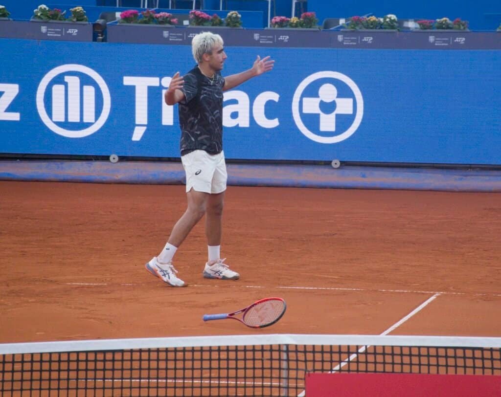 Spanish tennis player Daniel Mérida celebrating his semifinal win against Fabian Marozsan in Bucharest 2026