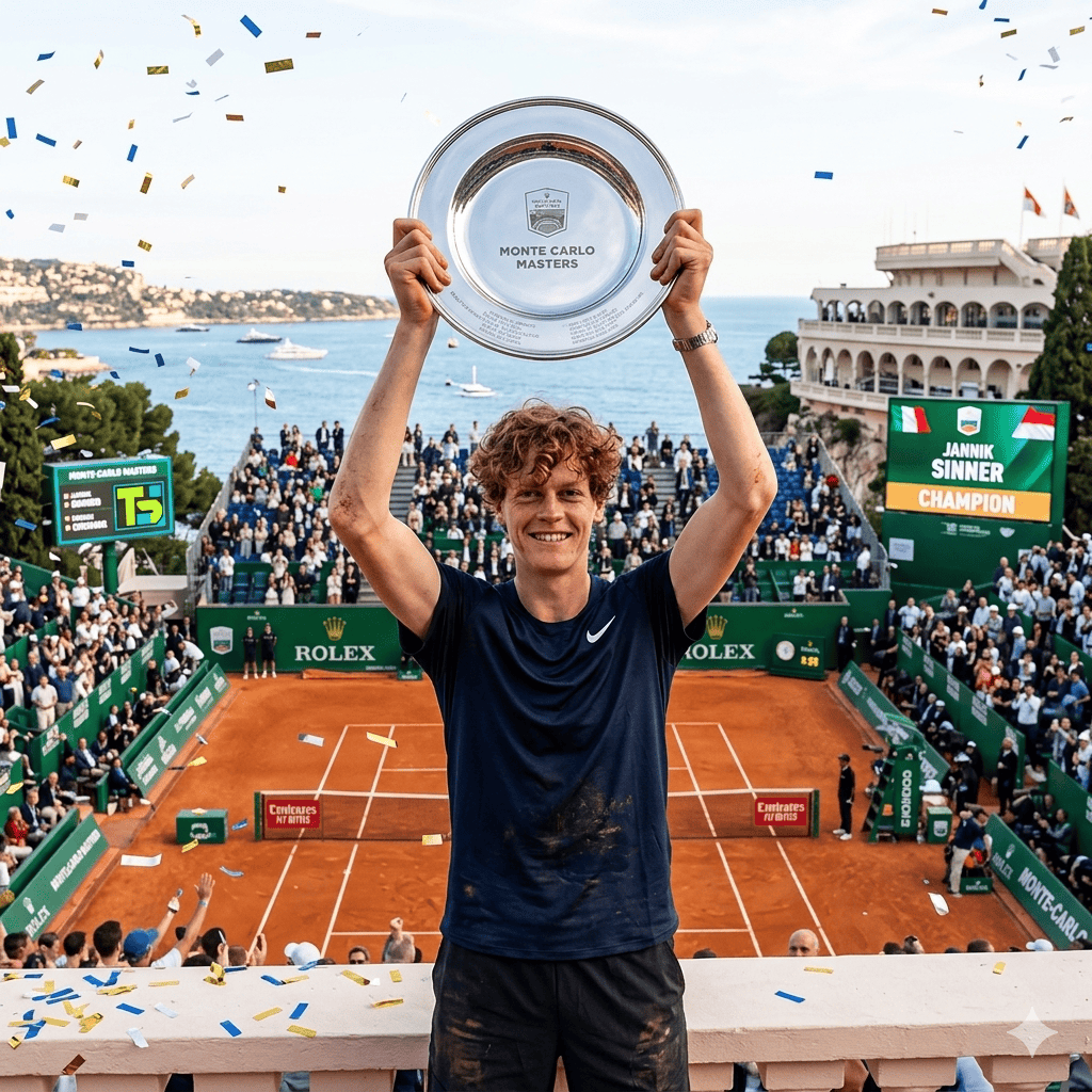 Jannik Sinner triumphantly lifts the Monte Carlo Masters trophy