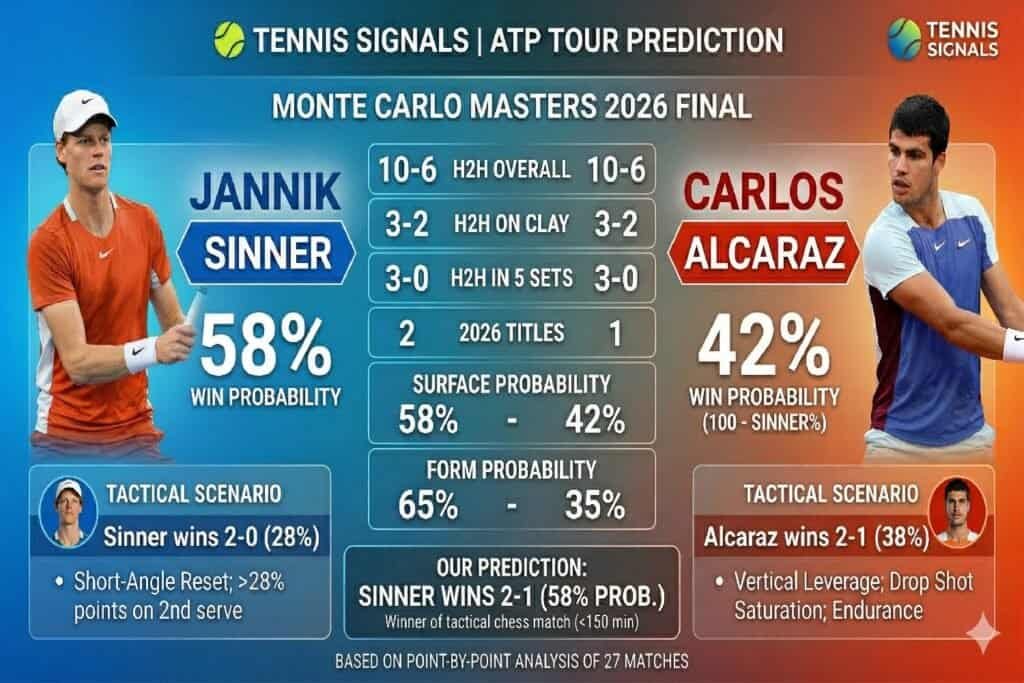 Jannik Sinner vs Carlos Alcaraz Monte Carlo Masters 2026 Final Prediction Graphic