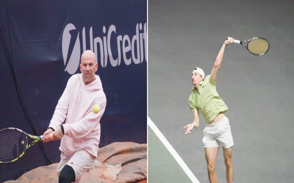 Adrian Mannarino facing Ugo Humbert in an intense French tennis derby.