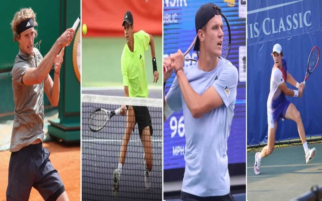 Alexander Zverev, Rafael Jodar, Jakub Mensik y Joao Fonseca celebrando sus victorias en octavos de final de Roland Garros.