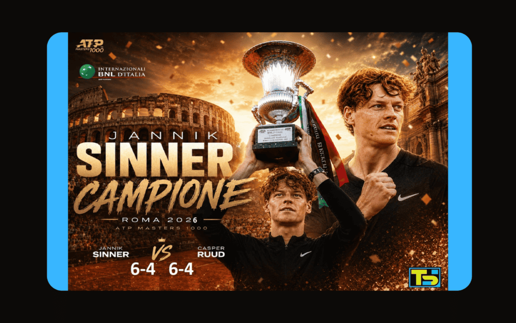 Jannik Sinner levanta el trofeo del ATP Masters 1000 de Roma tras vencer a Casper Ruud en la final.