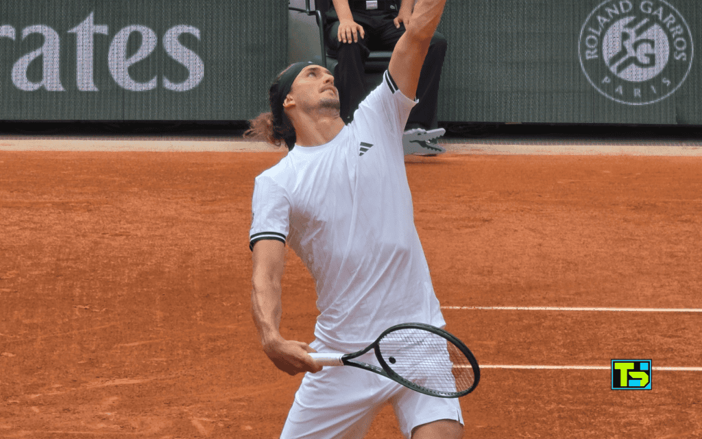 Alexander Zverev serving during the Roland Garros 2026 final