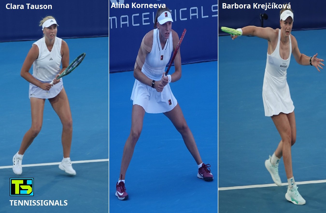 Clara Tauson, Alina Korneeva, and Barbora Krejcikova in action on Center Court at the WTA Athens Open 2026.