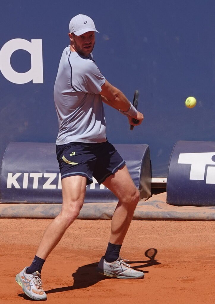German tennis player Yannick Hanfmann hitting a forehand during his semifinal match in Kitzbuhel on clay