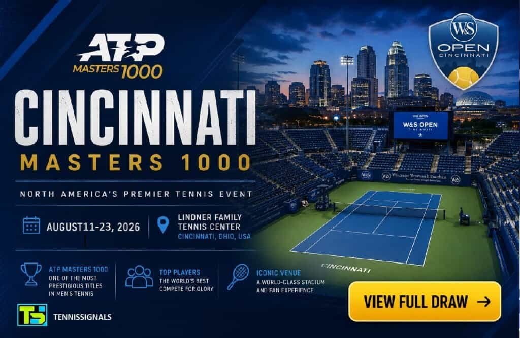 ATP Cincinnati Masters 2026 tennis stadium and skyline banner