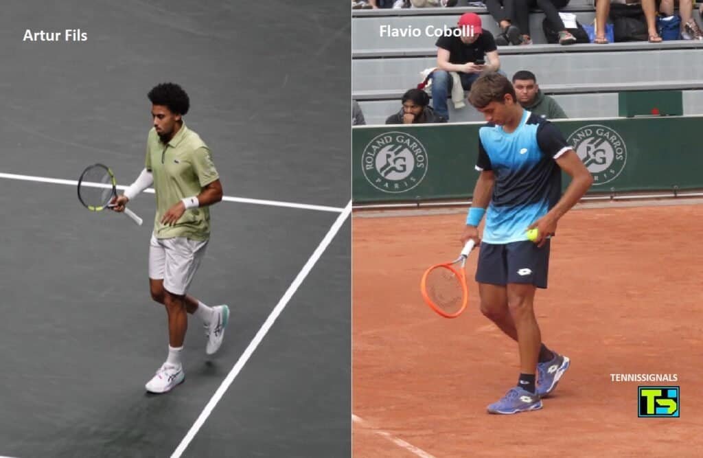 Collage of tennis players Arthur Fils and Flavio Cobolli