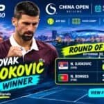 Novak Djokovic célèbre sa victoire contre Nuno Borges au premier tour du tournoi ATP 500 China Open 2026 à Pékin.