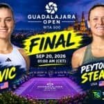 Affiche promotionnelle pour la finale du WTA 500 Guadalajara Open 2026 entre les joueuses am&eacute;ricaines Iva Jovic et Peyton Stearns