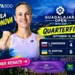 Liudmila Samsonova c&eacute;l&egrave;bre sa victoire en quarts de finale contre Marta Kostyuk au WTA 500 Guadalajara Open 2026
