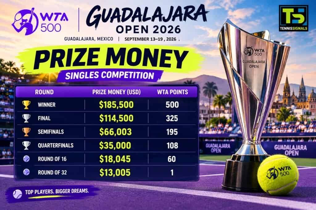 Zvanična raspodela nagradnog fonda i WTA bodova za singl takmičenje na turniru WTA 500 Gvadalahara Open 2026