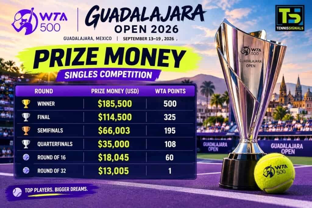 Official prize money and WTA points distribution for the WTA 500 Guadalajara Open 2026 singles competition