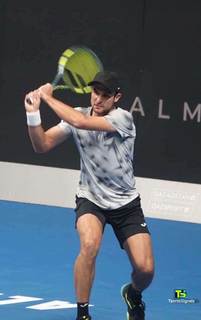 Aleksandar Vukic during his match against Adrian Mannarino at the Almaty Open 2026