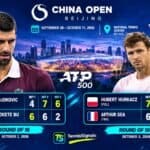 Graphique montrant les résultats de Novak Djokovic et Hubert Hurkacz en huitièmes de finale du tournoi ATP 500 China Open 2026 à Pékin.