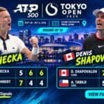Tennis match between Jiri Lehecka and Denis Shapovalov at Tokyo Open 2026.