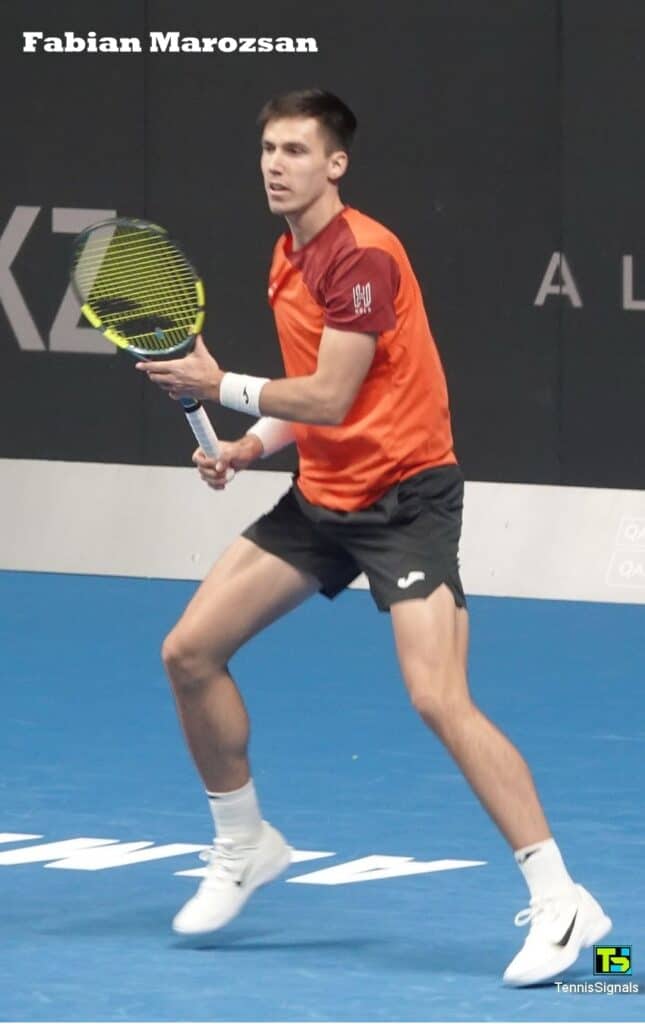 Fabian Marozsan during his match against Timofey Skatov at the Almaty Open 2026